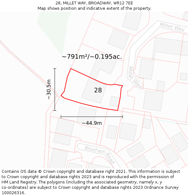 28, MILLET WAY, BROADWAY, WR12 7EE: Plot and title map