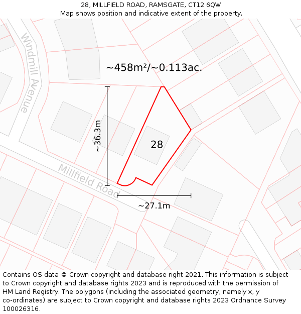 28, MILLFIELD ROAD, RAMSGATE, CT12 6QW: Plot and title map
