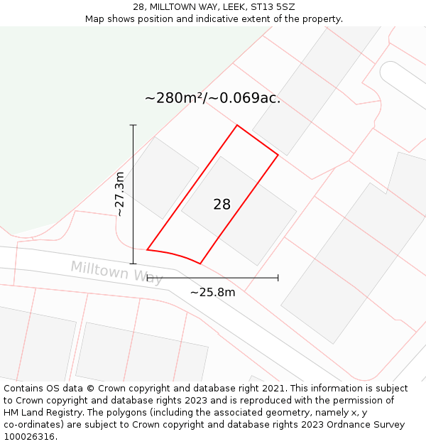 28, MILLTOWN WAY, LEEK, ST13 5SZ: Plot and title map