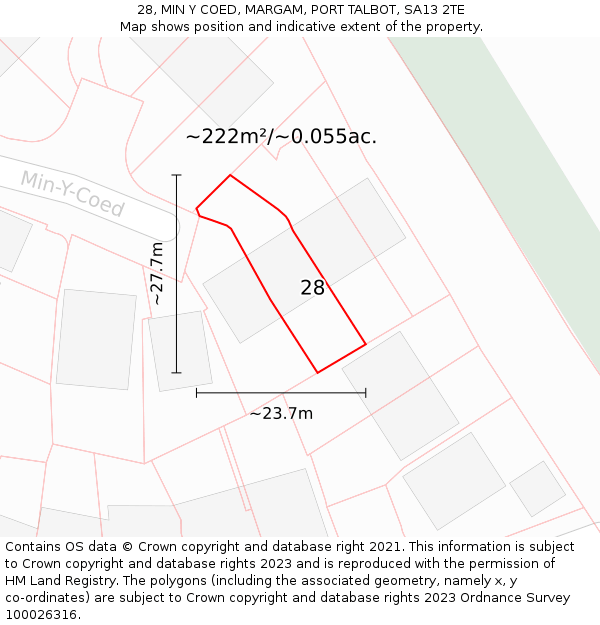 28, MIN Y COED, MARGAM, PORT TALBOT, SA13 2TE: Plot and title map
