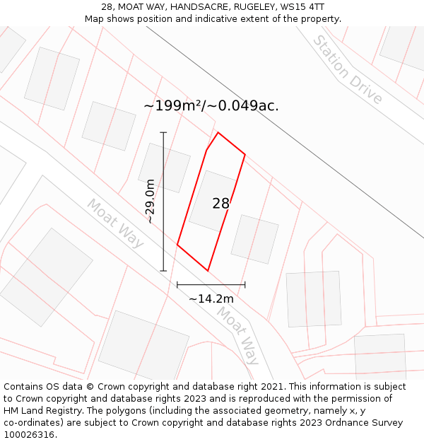 28, MOAT WAY, HANDSACRE, RUGELEY, WS15 4TT: Plot and title map