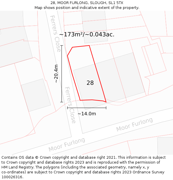 28, MOOR FURLONG, SLOUGH, SL1 5TX: Plot and title map