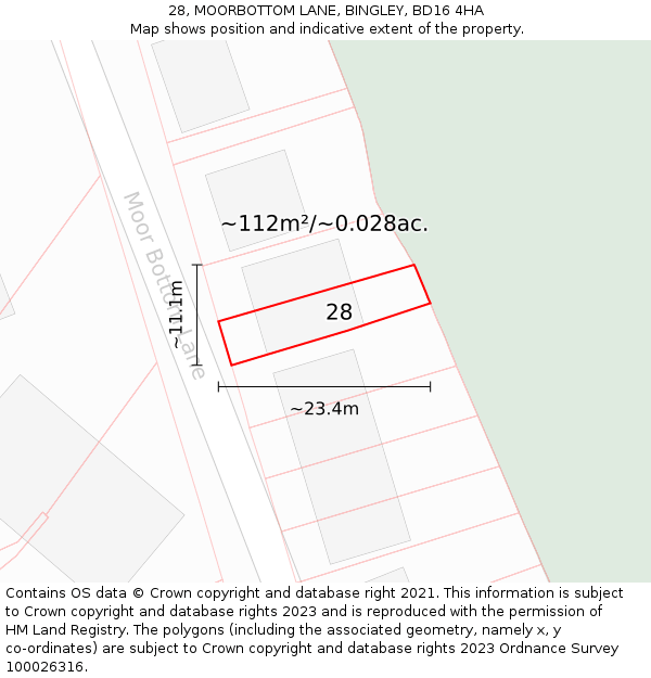 28, MOORBOTTOM LANE, BINGLEY, BD16 4HA: Plot and title map