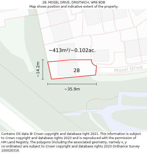 28, MOSEL DRIVE, DROITWICH, WR9 8DB: Plot and title map