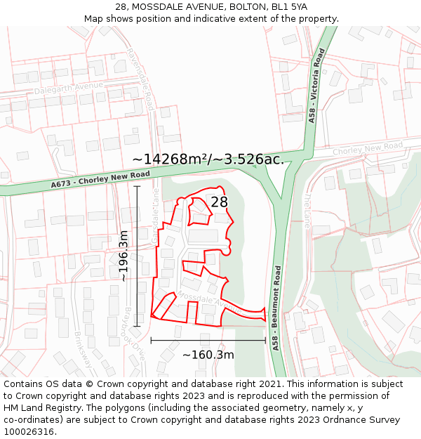 28, MOSSDALE AVENUE, BOLTON, BL1 5YA: Plot and title map