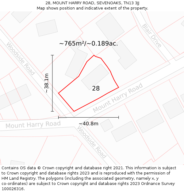 28, MOUNT HARRY ROAD, SEVENOAKS, TN13 3JJ: Plot and title map