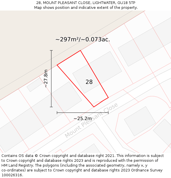 28, MOUNT PLEASANT CLOSE, LIGHTWATER, GU18 5TP: Plot and title map