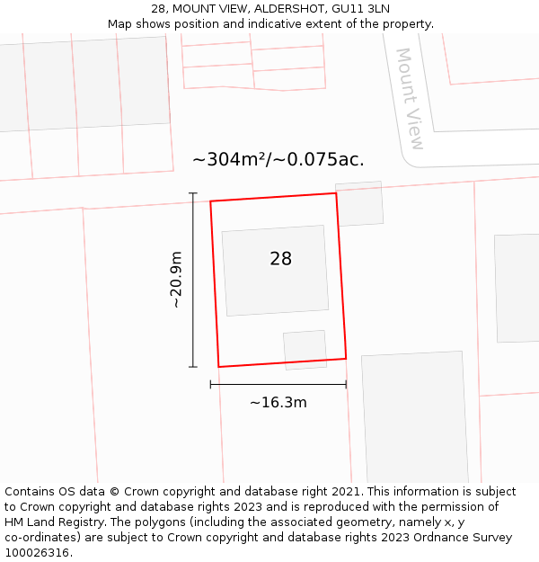 28, MOUNT VIEW, ALDERSHOT, GU11 3LN: Plot and title map