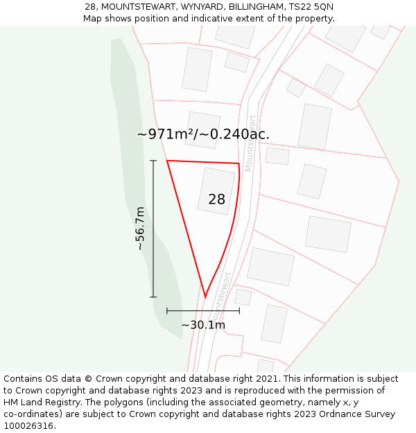 28, MOUNTSTEWART, WYNYARD, BILLINGHAM, TS22 5QN: Plot and title map