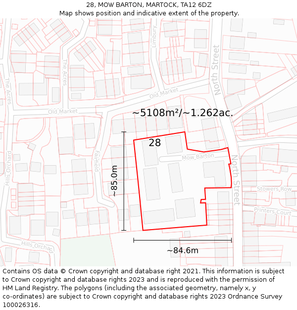 28, MOW BARTON, MARTOCK, TA12 6DZ: Plot and title map