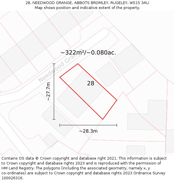 28, NEEDWOOD GRANGE, ABBOTS BROMLEY, RUGELEY, WS15 3AU: Plot and title map