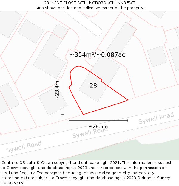 28, NENE CLOSE, WELLINGBOROUGH, NN8 5WB: Plot and title map