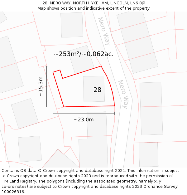 28, NERO WAY, NORTH HYKEHAM, LINCOLN, LN6 8JP: Plot and title map