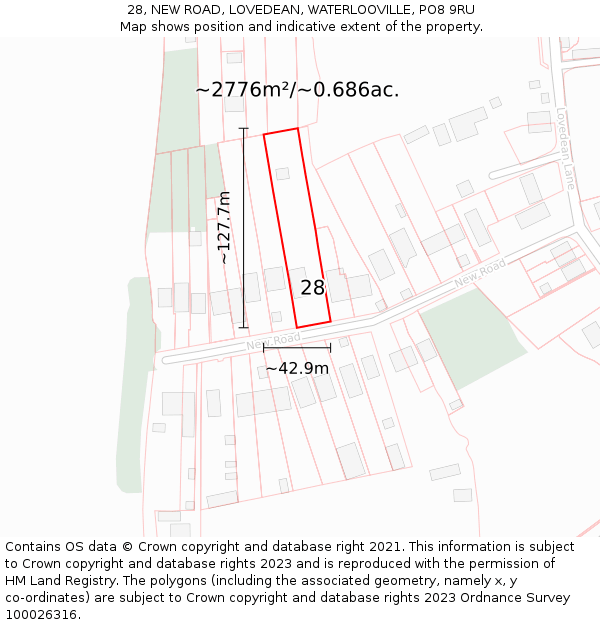 28, NEW ROAD, LOVEDEAN, WATERLOOVILLE, PO8 9RU: Plot and title map