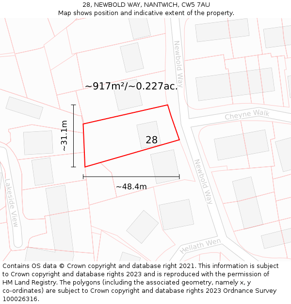 28, NEWBOLD WAY, NANTWICH, CW5 7AU: Plot and title map