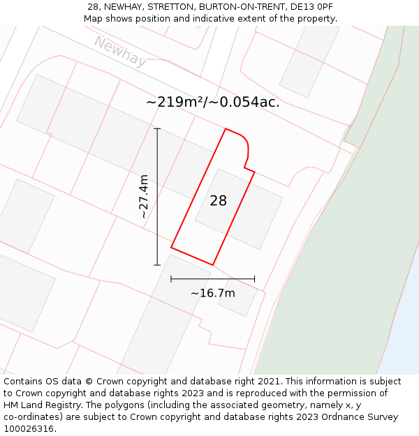 28, NEWHAY, STRETTON, BURTON-ON-TRENT, DE13 0PF: Plot and title map