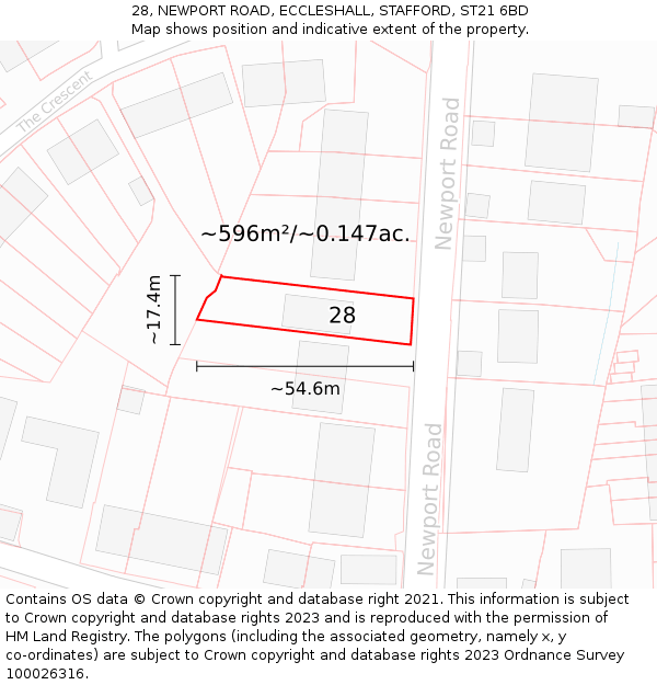 28, NEWPORT ROAD, ECCLESHALL, STAFFORD, ST21 6BD: Plot and title map