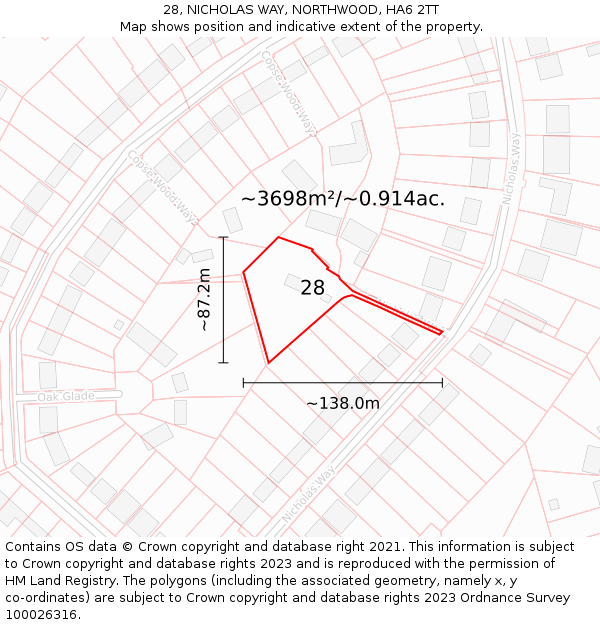 28, NICHOLAS WAY, NORTHWOOD, HA6 2TT: Plot and title map