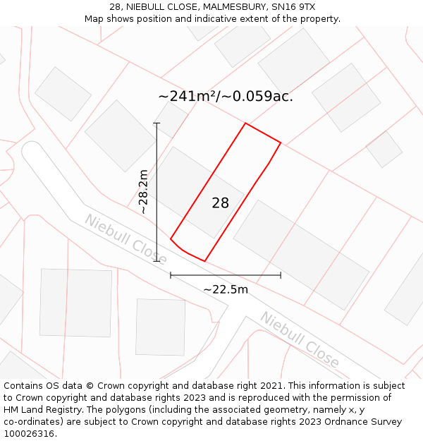 28, NIEBULL CLOSE, MALMESBURY, SN16 9TX: Plot and title map