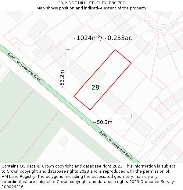 28, NODE HILL, STUDLEY, B80 7RG: Plot and title map