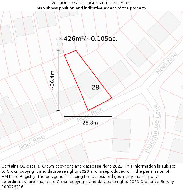 28, NOEL RISE, BURGESS HILL, RH15 8BT: Plot and title map