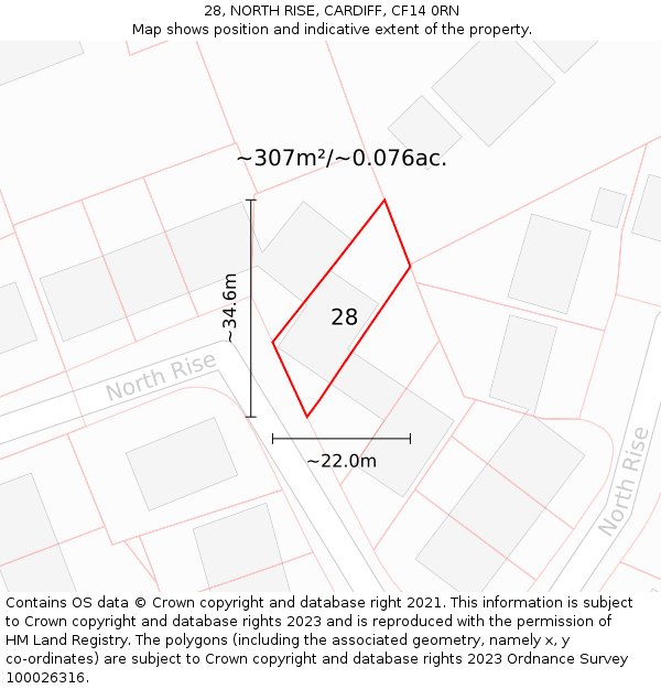 28, NORTH RISE, CARDIFF, CF14 0RN: Plot and title map