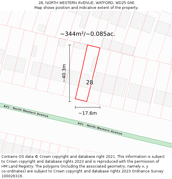 28, NORTH WESTERN AVENUE, WATFORD, WD25 0AE: Plot and title map