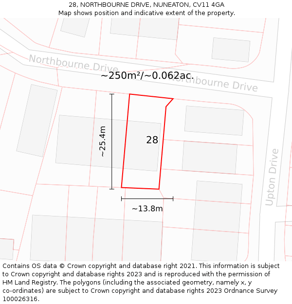 28, NORTHBOURNE DRIVE, NUNEATON, CV11 4GA: Plot and title map