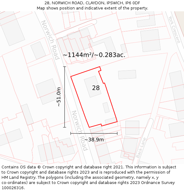 28, NORWICH ROAD, CLAYDON, IPSWICH, IP6 0DF: Plot and title map