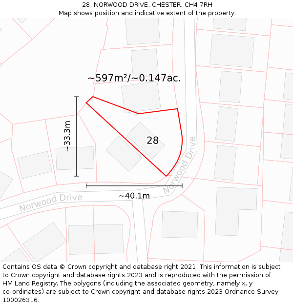 28, NORWOOD DRIVE, CHESTER, CH4 7RH: Plot and title map