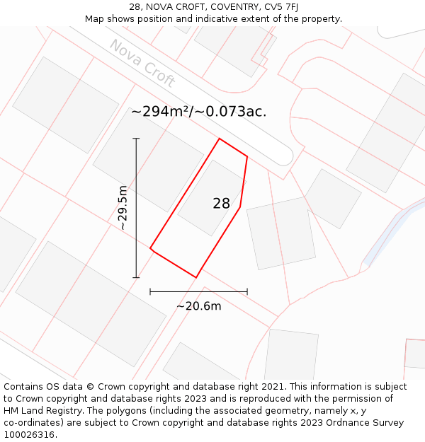 28, NOVA CROFT, COVENTRY, CV5 7FJ: Plot and title map