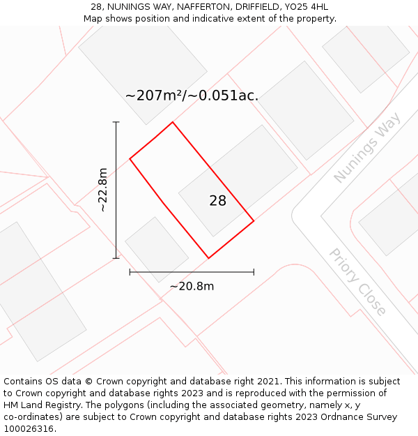 28, NUNINGS WAY, NAFFERTON, DRIFFIELD, YO25 4HL: Plot and title map