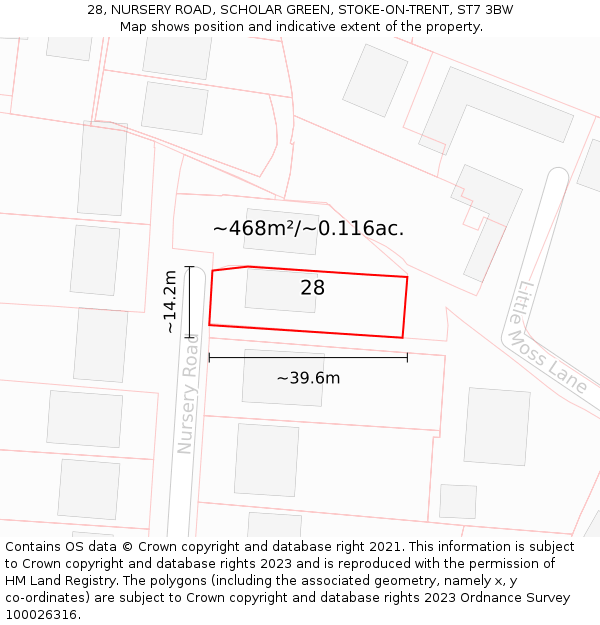 28, NURSERY ROAD, SCHOLAR GREEN, STOKE-ON-TRENT, ST7 3BW: Plot and title map