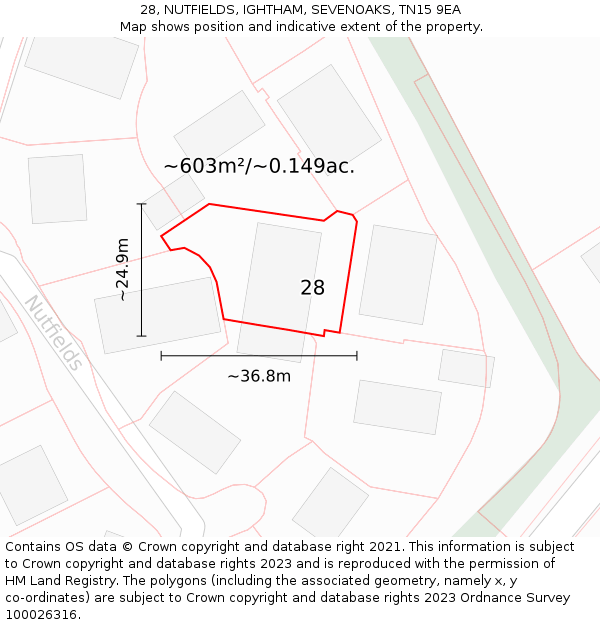 28, NUTFIELDS, IGHTHAM, SEVENOAKS, TN15 9EA: Plot and title map