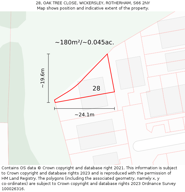 28, OAK TREE CLOSE, WICKERSLEY, ROTHERHAM, S66 2NY: Plot and title map