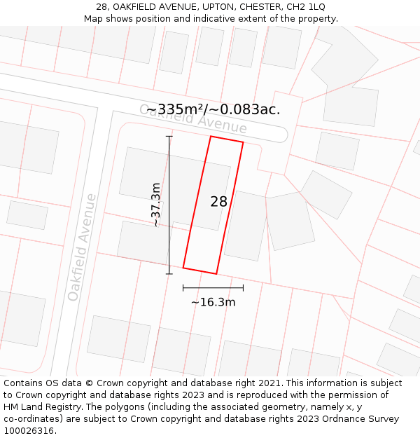 28, OAKFIELD AVENUE, UPTON, CHESTER, CH2 1LQ: Plot and title map