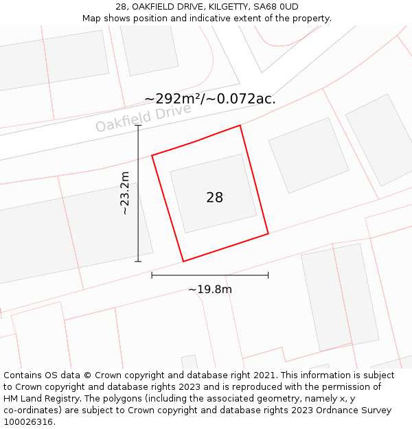 28, OAKFIELD DRIVE, KILGETTY, SA68 0UD: Plot and title map