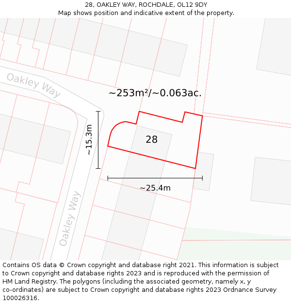 28, OAKLEY WAY, ROCHDALE, OL12 9DY: Plot and title map