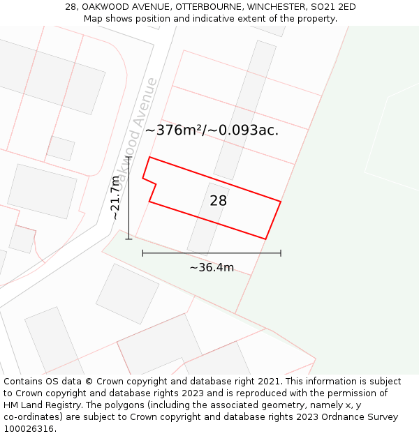 28, OAKWOOD AVENUE, OTTERBOURNE, WINCHESTER, SO21 2ED: Plot and title map