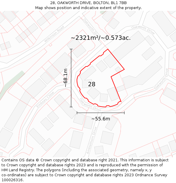 28, OAKWORTH DRIVE, BOLTON, BL1 7BB: Plot and title map