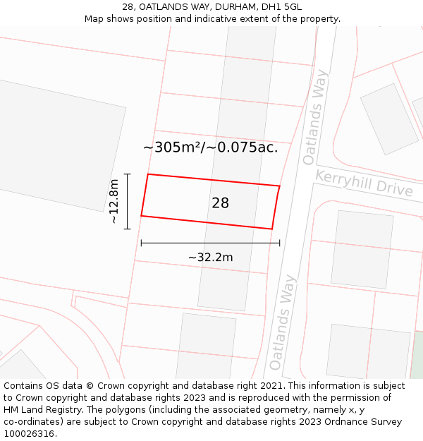 28, OATLANDS WAY, DURHAM, DH1 5GL: Plot and title map