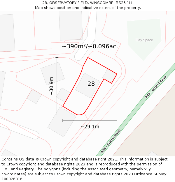 28, OBSERVATORY FIELD, WINSCOMBE, BS25 1LL: Plot and title map