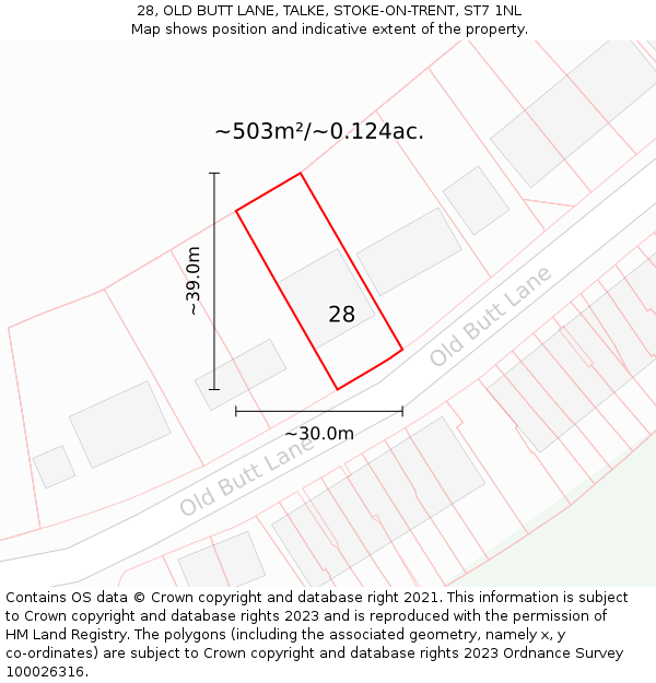 28, OLD BUTT LANE, TALKE, STOKE-ON-TRENT, ST7 1NL: Plot and title map