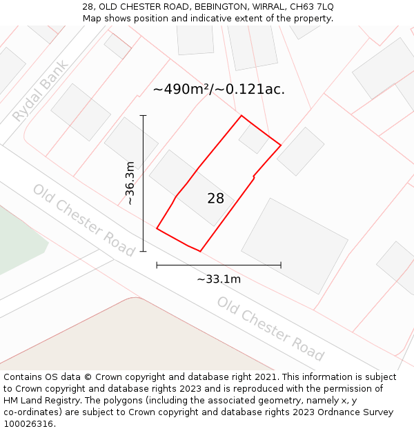 28, OLD CHESTER ROAD, BEBINGTON, WIRRAL, CH63 7LQ: Plot and title map