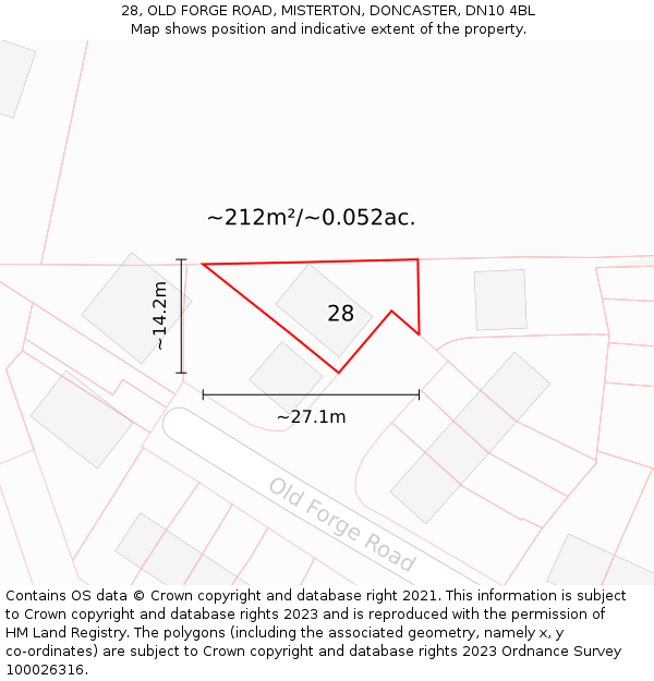 28, OLD FORGE ROAD, MISTERTON, DONCASTER, DN10 4BL: Plot and title map
