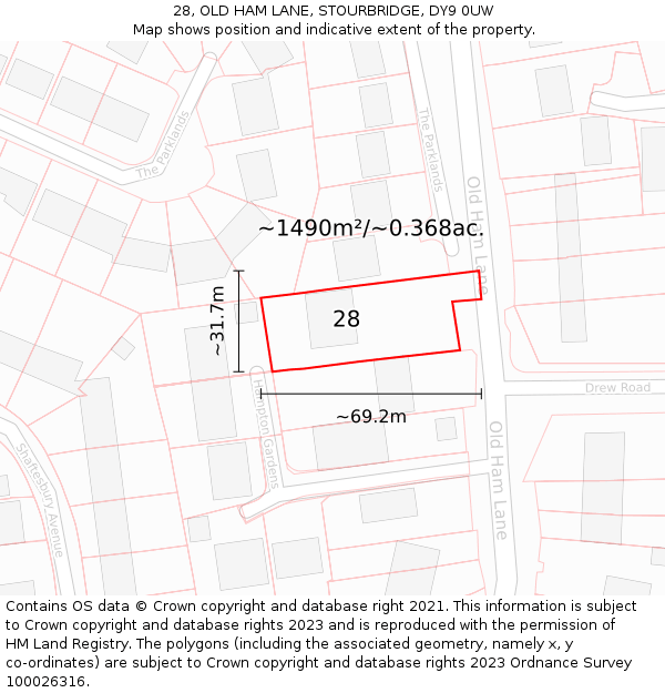 28, OLD HAM LANE, STOURBRIDGE, DY9 0UW: Plot and title map