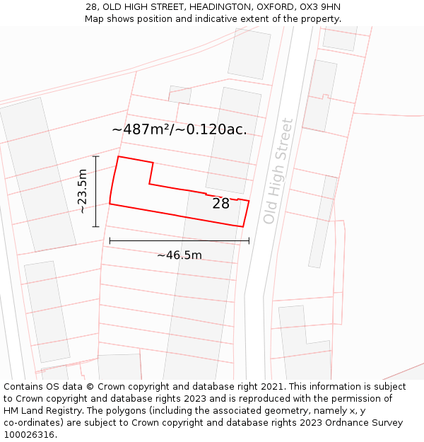 28, OLD HIGH STREET, HEADINGTON, OXFORD, OX3 9HN: Plot and title map