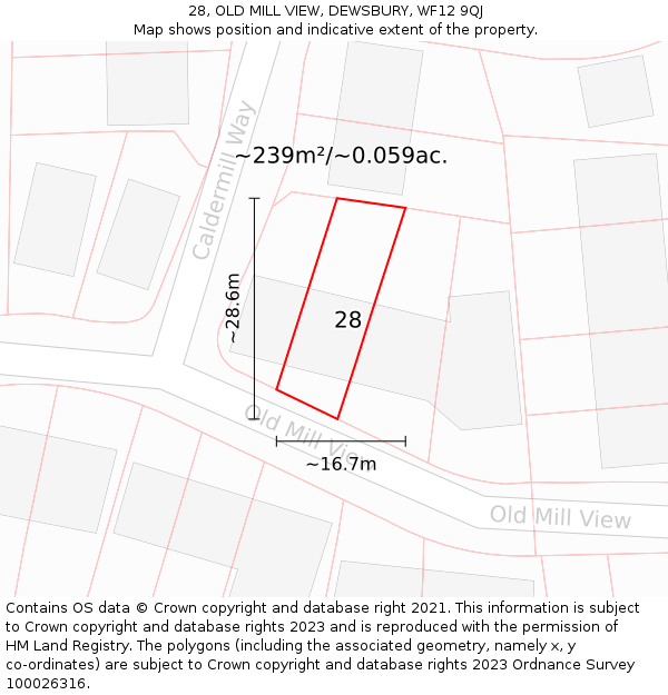 28, OLD MILL VIEW, DEWSBURY, WF12 9QJ: Plot and title map