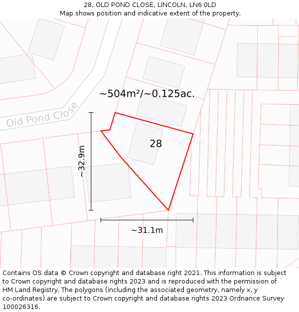 28, OLD POND CLOSE, LINCOLN, LN6 0LD: Plot and title map
