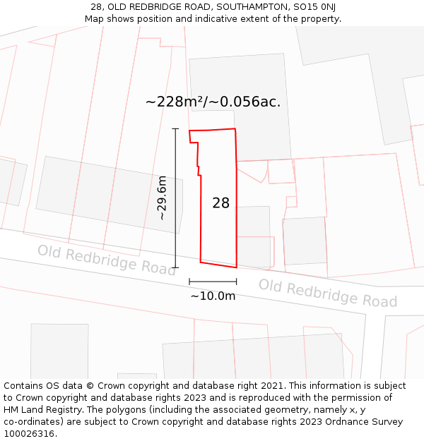 28, OLD REDBRIDGE ROAD, SOUTHAMPTON, SO15 0NJ: Plot and title map